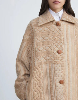 WOOL-SILK CABLE JACQUARD OVERSIZED SWING COAT