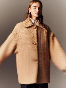 WOOL-SILK CABLE JACQUARD OVERSIZED SWING COAT