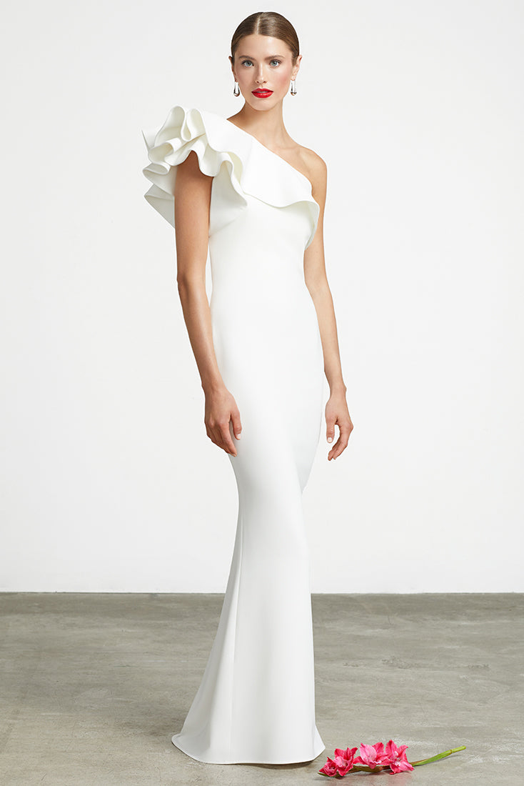 Ruffle One Shoulder Gown Style 3620 by Frascara at Jophiel 